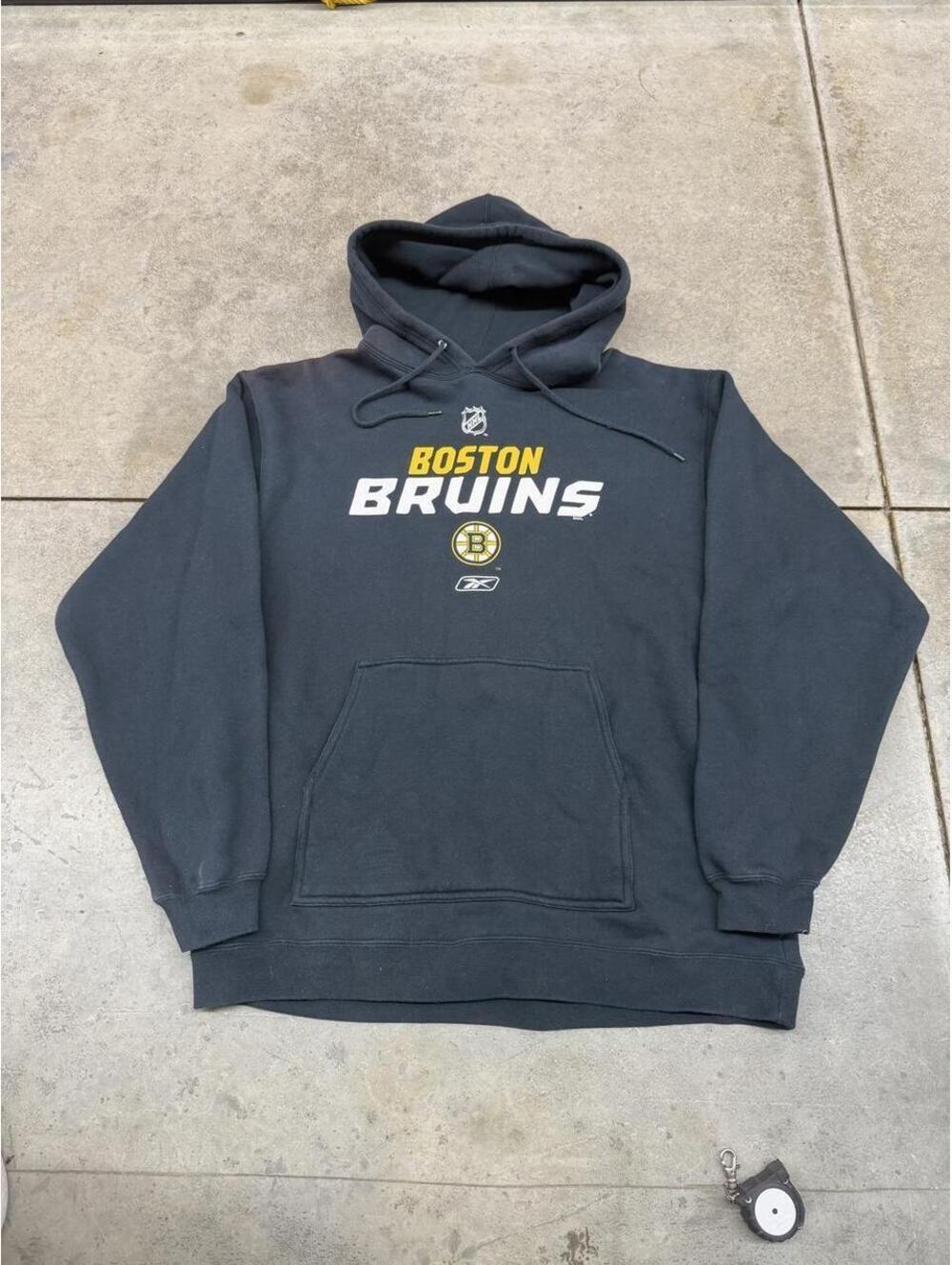 vintage boston bruins reebok black spell out hoodie size large